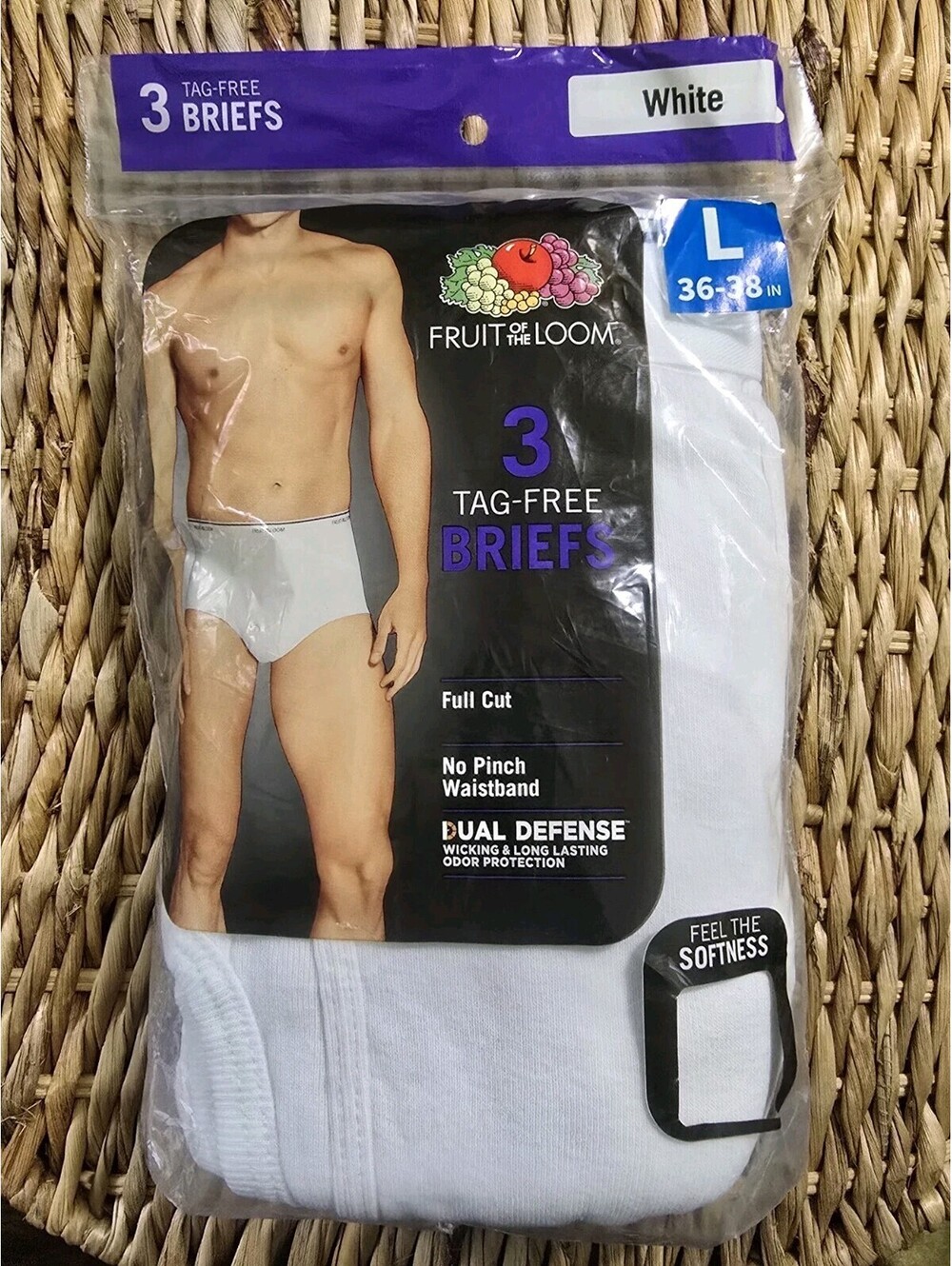Fruit Of The Loom Briefs Men's L White Tag-Free Underwear 3 Pack Comfy Full Cut